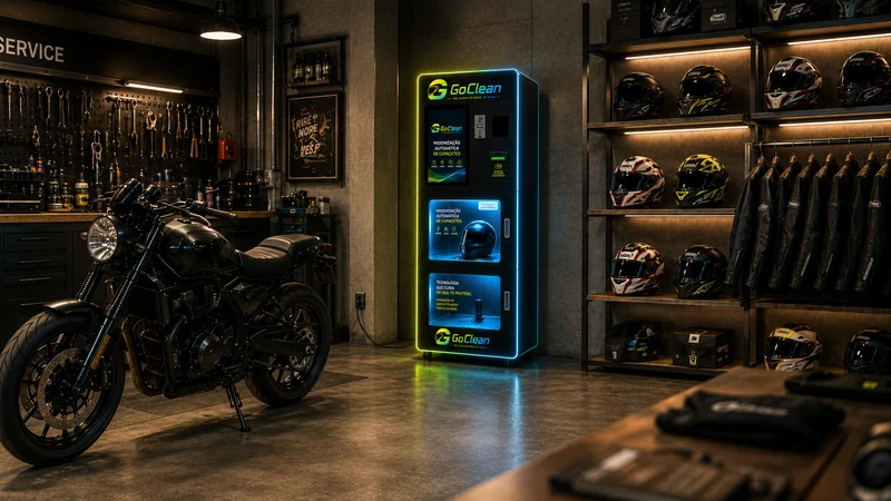 Máquina GoClean instalada em uma loja de motos